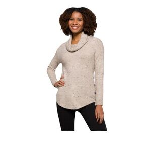 EUC! Cozy oatmeal Beige Cowl Neck Sweater with side buttons Size Large